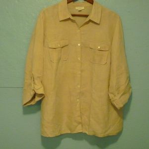 Beige, Long Sleeve Linen Blouse Women's 18W #1018